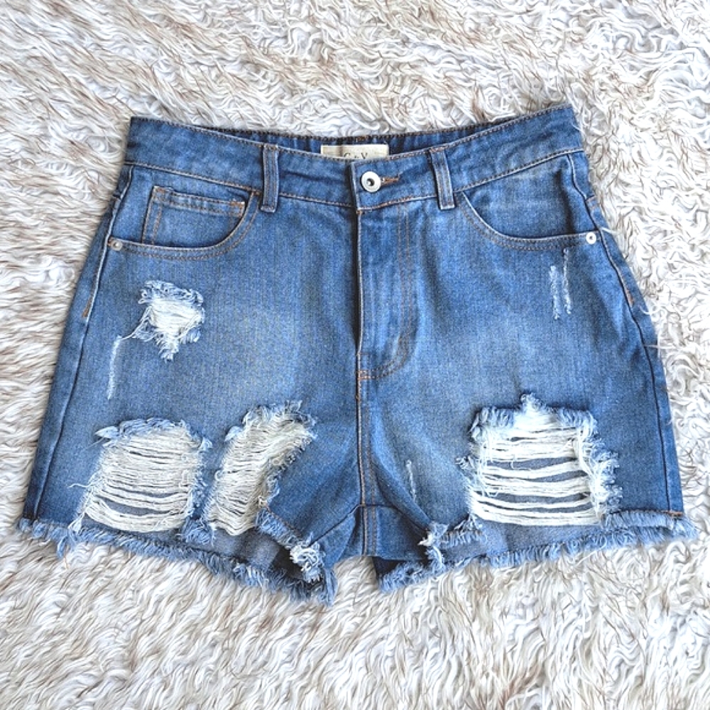 New Nwt Chelsea & Violet Ripped High Rise Blue Jean Denim Shorts Women size 28